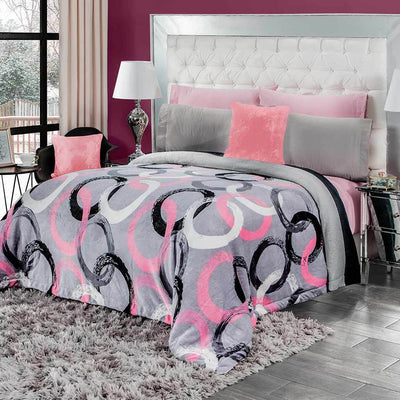 Cobertor Flannel  rosa y gris Olimpica