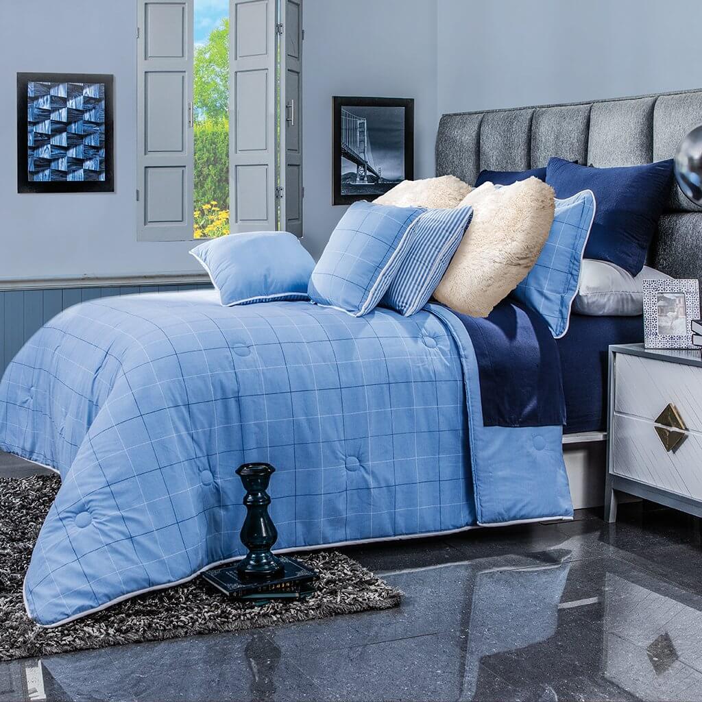 Tahari Home - Juego de edredón matrimonial, ropa de cama de 3 piezas con  fundas a juego, elegante decoración del hogar (azul Val, Full/Queen)